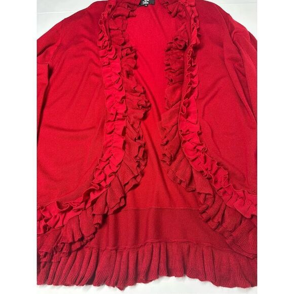 Jean Delfin Women’s Bohemian Red Rushed Trim Open Front Cardigan Sz EU T5/ XL US - Picture 9 of 16